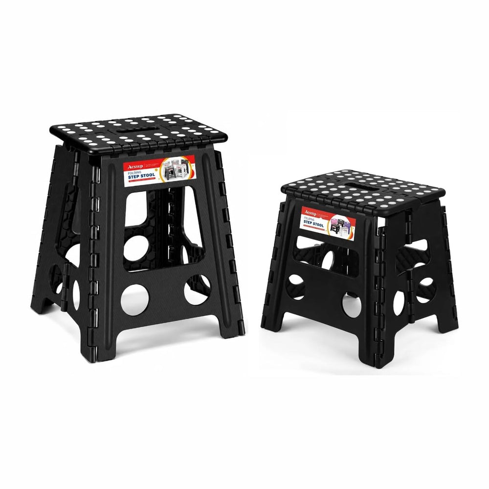 ACSTEP 16 and 13 Inch Folding Step Stool 2-Piece Set, 400/300 LB Capacity Pla...