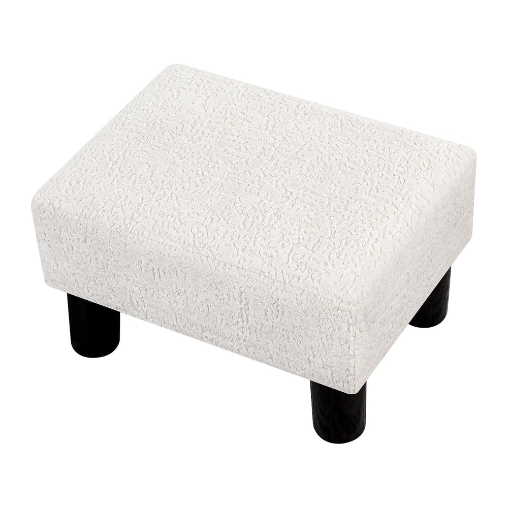 Adeco Boucle White Foot Stool with Legs, Small Footstool Ottoman, Fabric Seat...