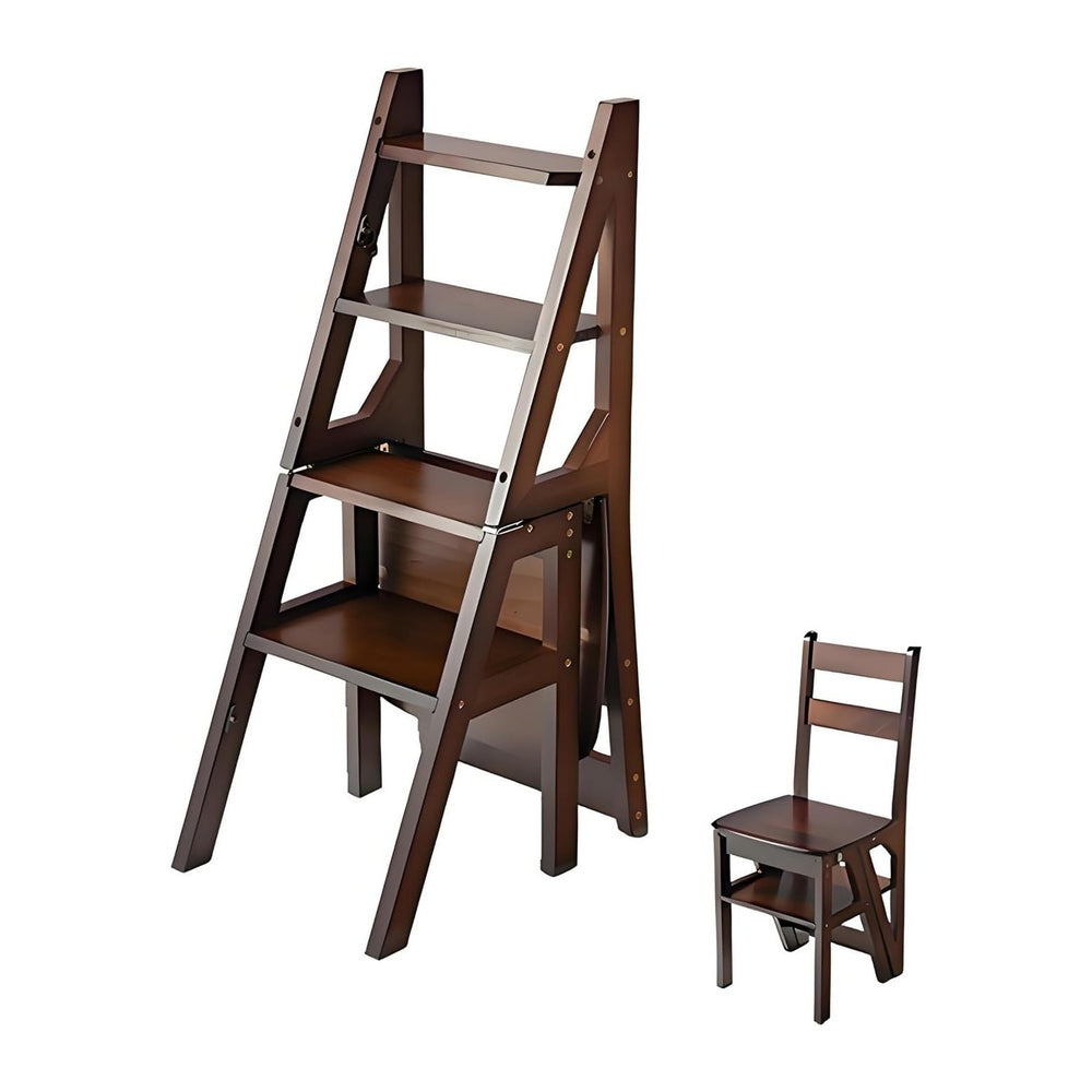 Aimery Library Ladder Chair, 2 in 1 Portable 4-Step Ladders, Wood Foldable St...