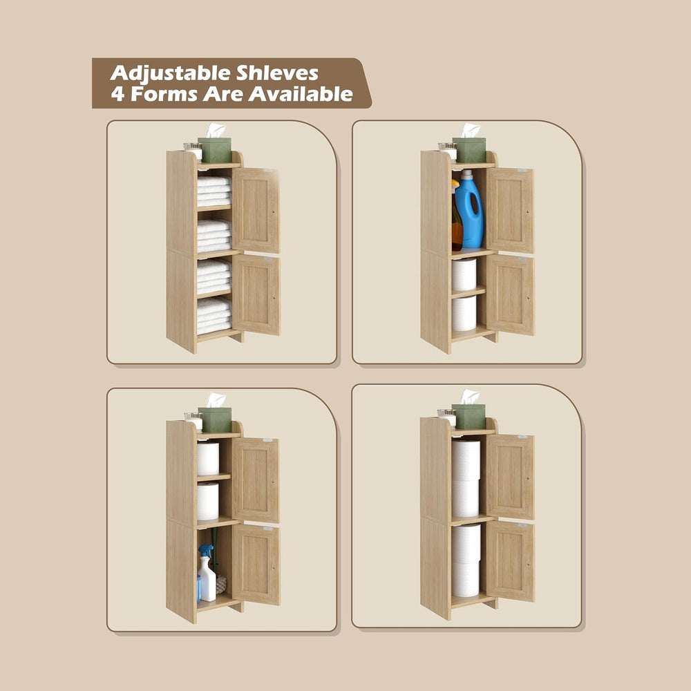 Akxomel Rattan Small Bathroom Cabinet Narrow Toilet Paper Organizer Oak | 7.9...
