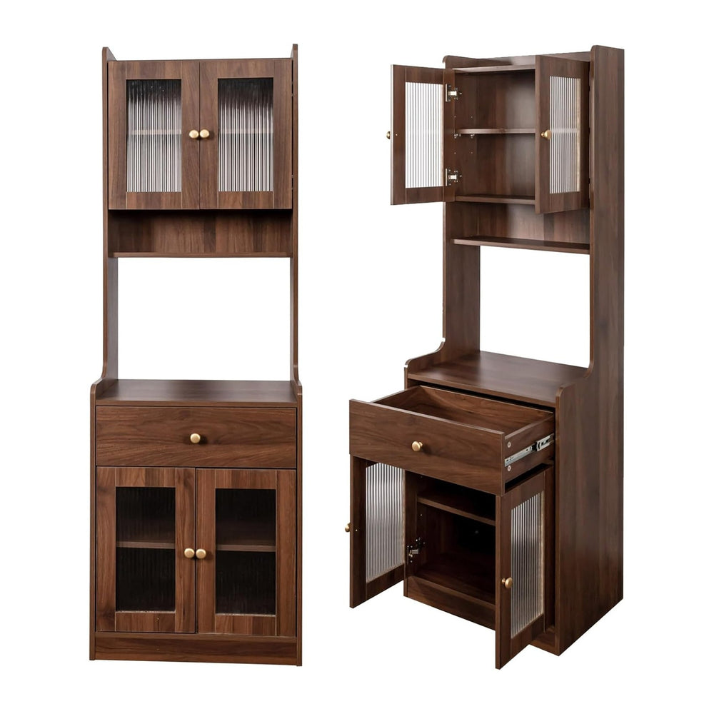 Anwick 71" Kitchen Hutch Pantry Cabinet, Farmhouse Coffee Bar Storage Ca...