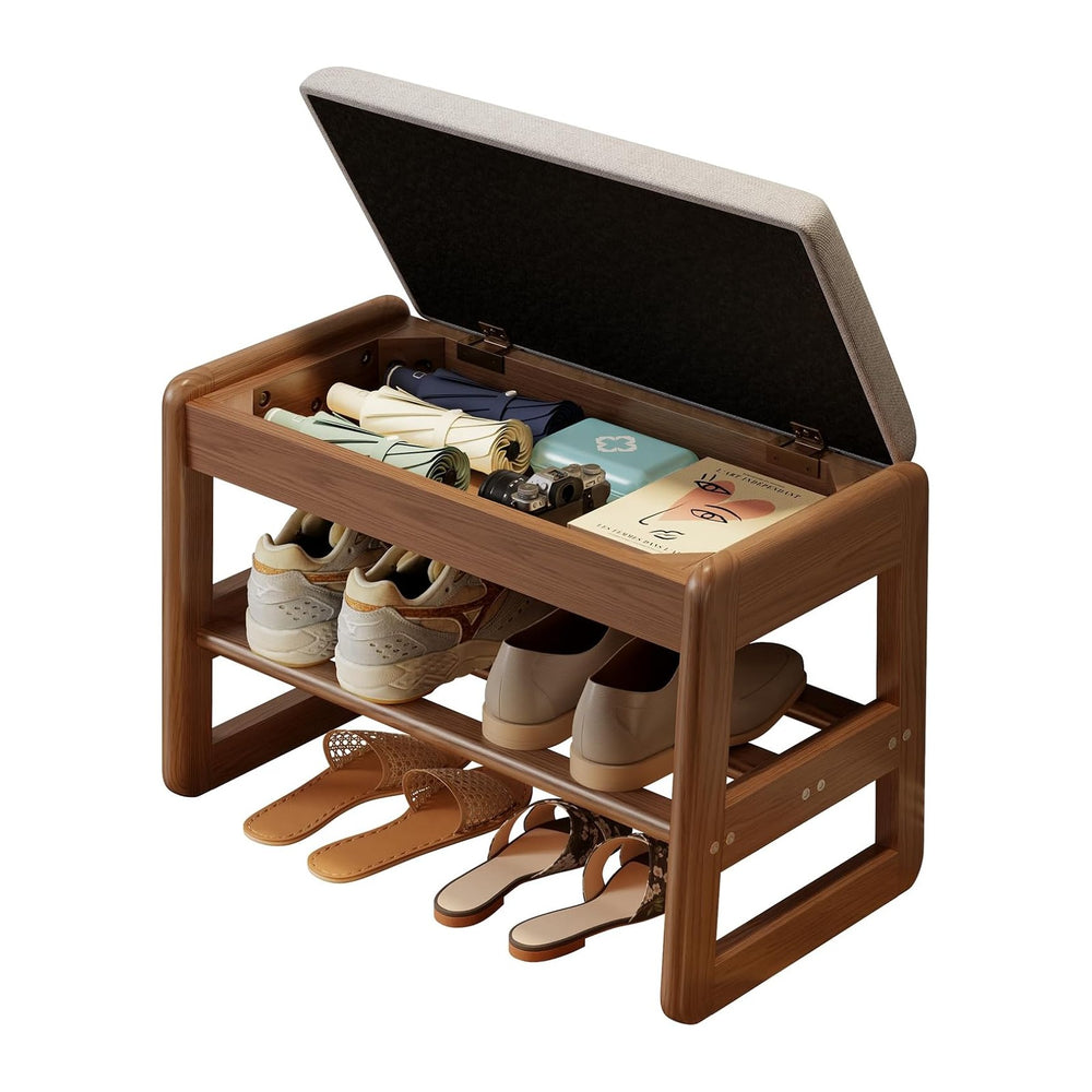 AQIMUELE Shoe Rack Bench,2 Tiers Shoe Bench with Storage with Flip-Top,Wood S...