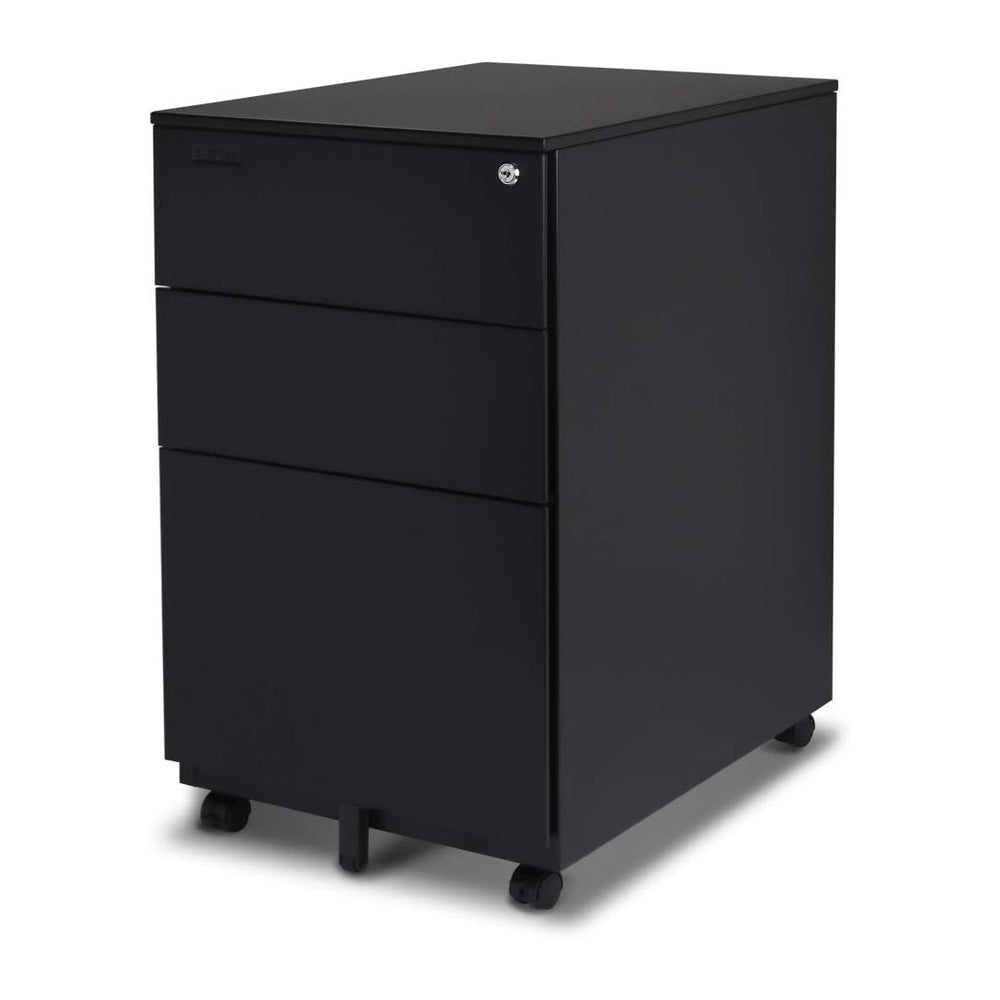 Aurora FC-103BK Modern SOHO Design 3-Drawer Metal Mobile File Cabinet with Lo...