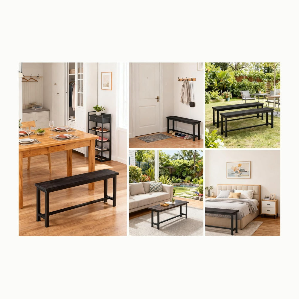 AWQM Table Bench, Pair of 2, Dining Bench, Thickened Steel Frame, Wood Bench,...