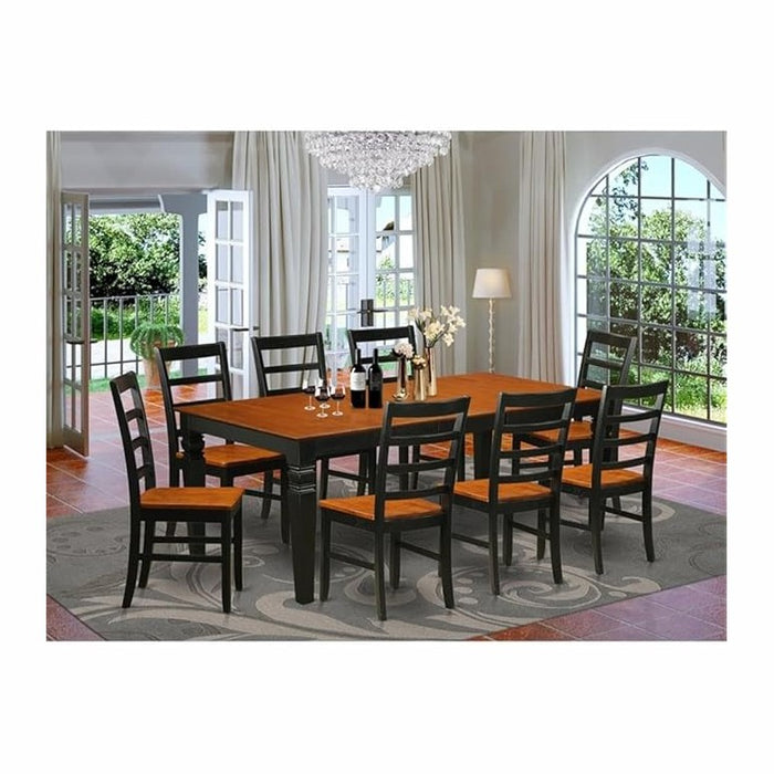East West Furniture LGPF9-BCH-W 9 Piece Modern Dining Table Set Includes a Rectangle Wooden Table with Butterfly Leaf and 8 Dining Chairs, 42x84 Inch, Black & Cherry