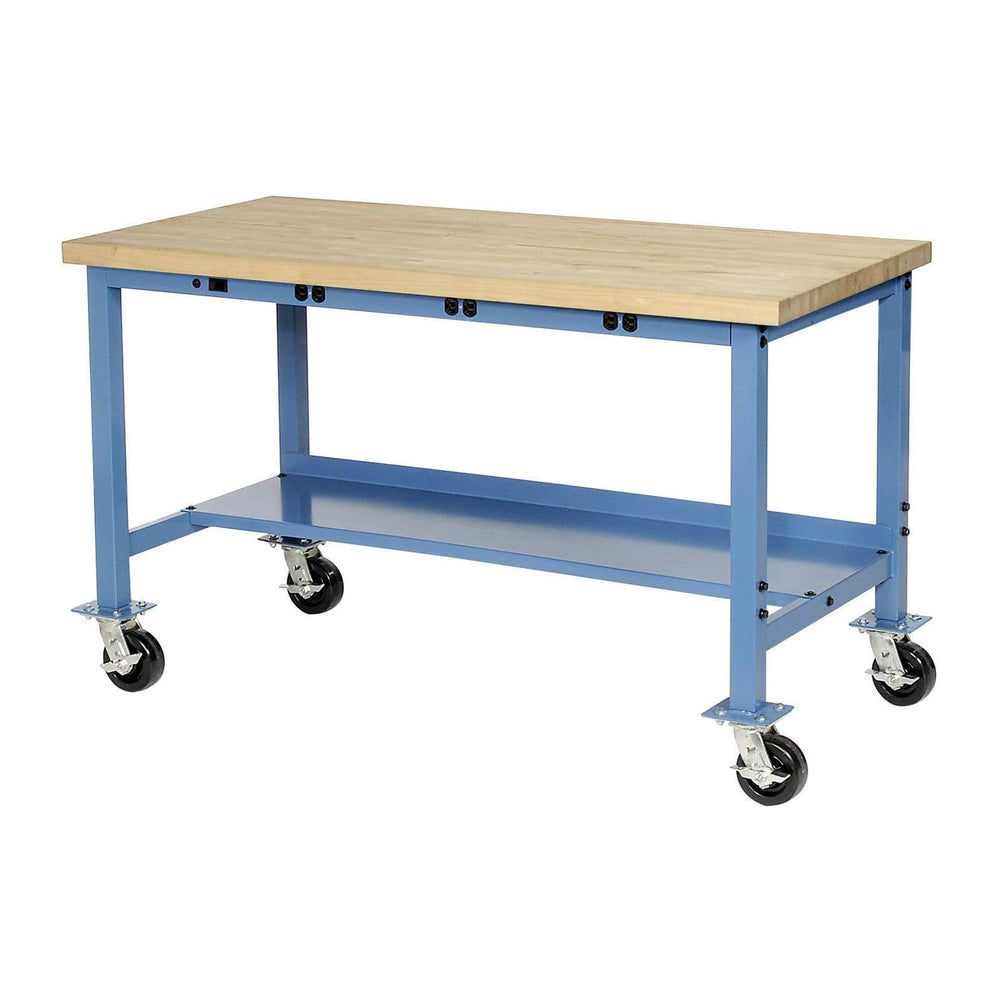 Global Industrial Mobile Workbench with Power Apron, Maple Block Square Edge,...
