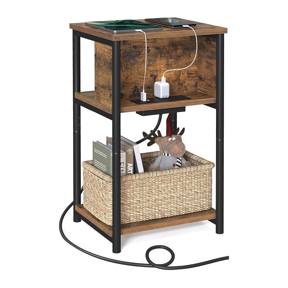 VASAGLE Side Table with Charging Station, 3-Tier End Table with USB Ports and...
