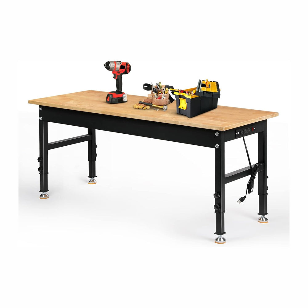 Betterhood Adjustable Height Workbench, 60" Rubber Wood Top Heavy Duty W...
