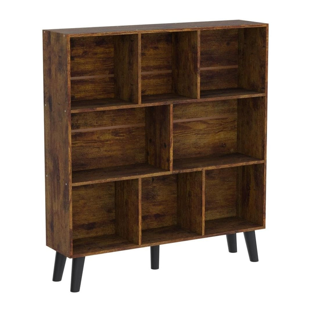 LEYAOYAO 8 Cube Bookshelf,3 Tier Bookcase with Legs,Rustic Brown Mid-Century ...