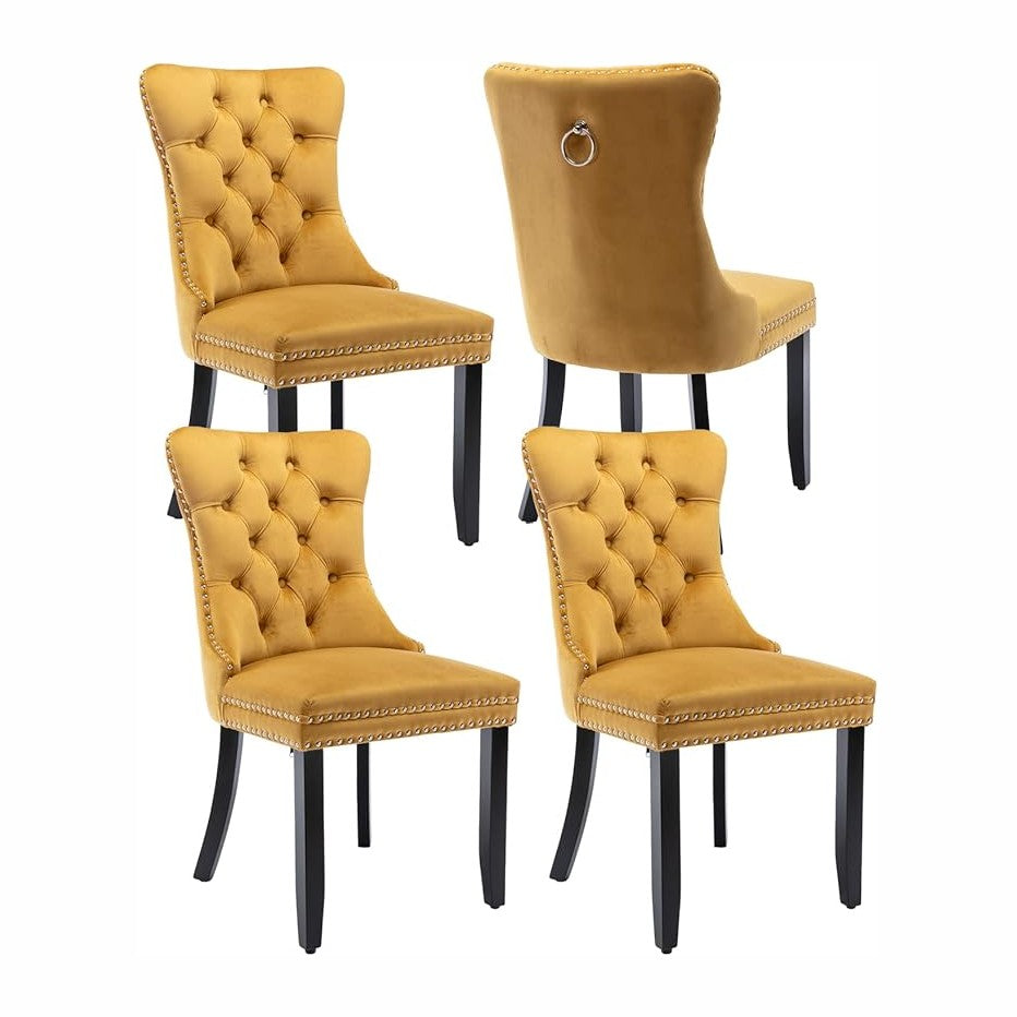 Velvet Dining Chairs Set of 4, Upholstered Dining Room Chairs with Back Ring ...