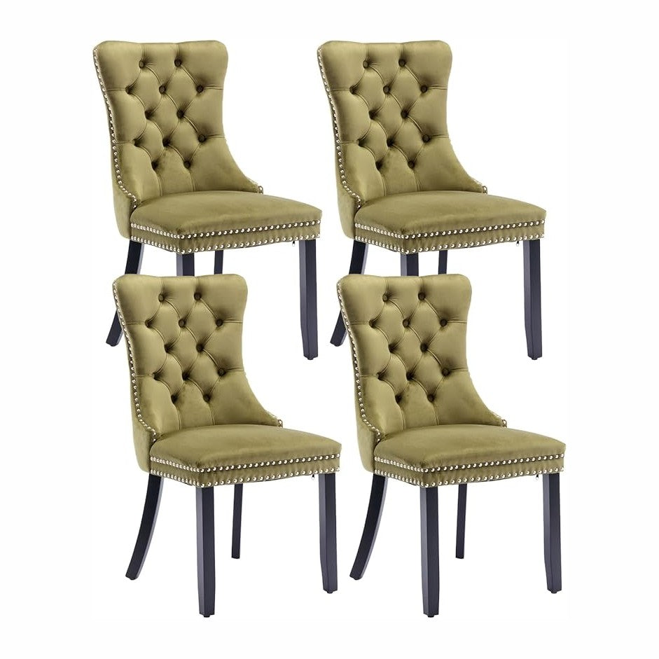 Velvet Dining Chairs Set of 4, Tufted Upholstered Wingback with Back Ring Pul...