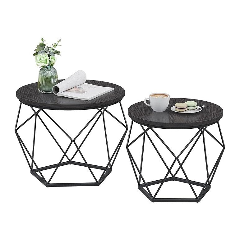 VASAGLE Small Coffee Table Set of 2, Round Coffee Table with Steel Frame, Sid...