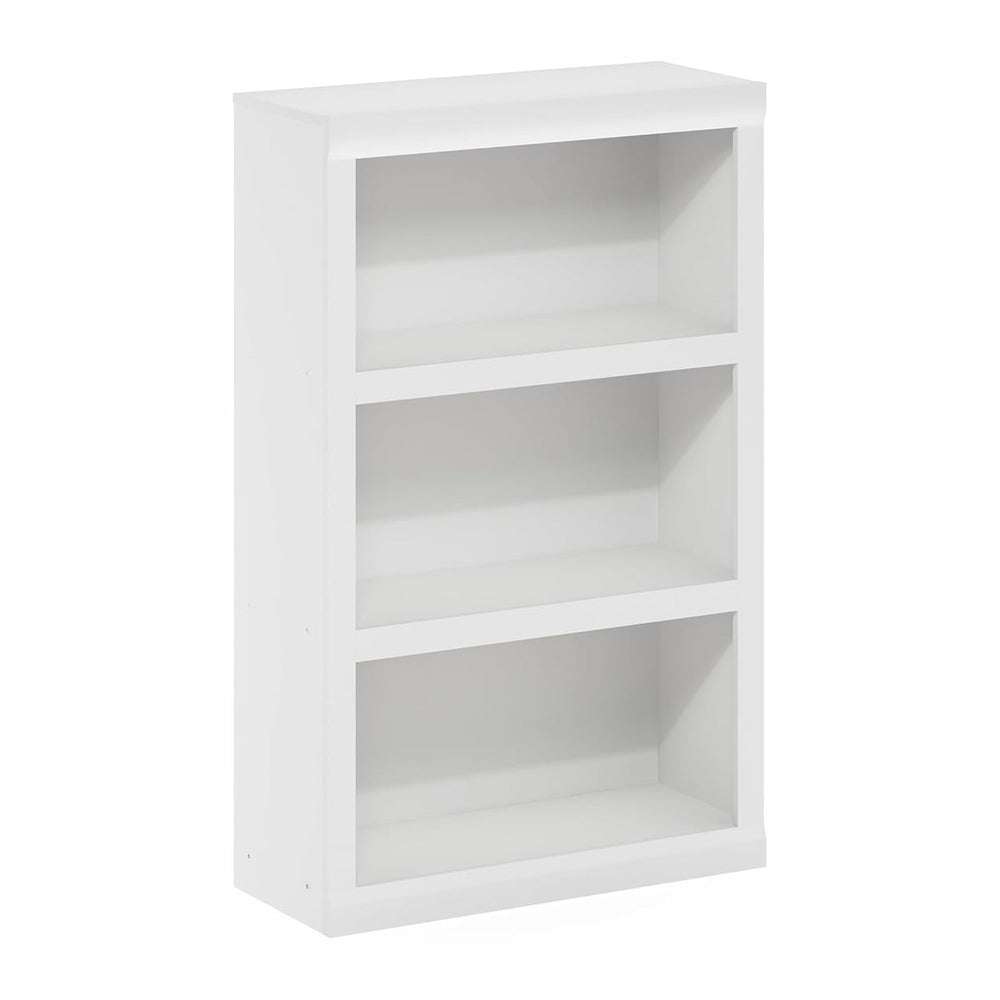 Furinno Rail 3-Tier Open Shelf Bookcase with Classic Style Edges, White