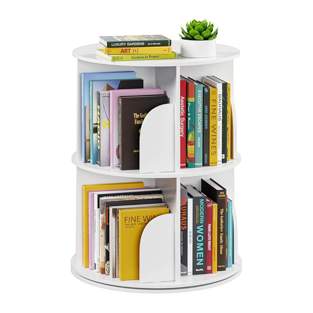 SpaceAid 2 Tier Rotating Bookshelf Tower, Spinning Bookcase Lazy Susan, Revol...