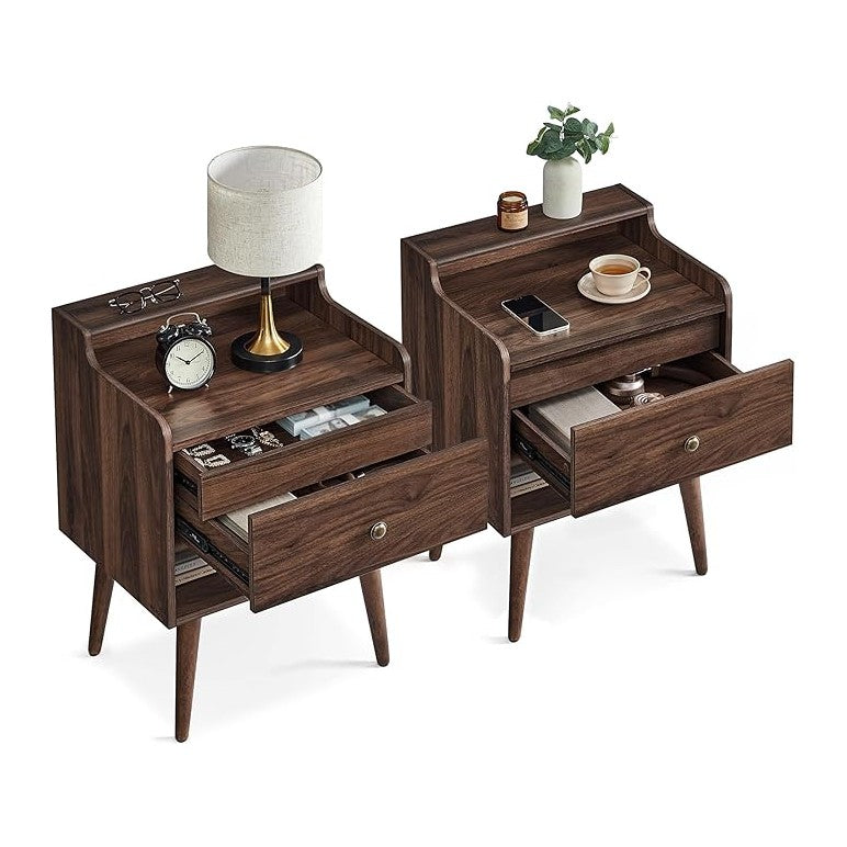 VASAGLE Nightstands, Set of 2, Bedside Tables with Hidden Drawers, Mid-Centur...