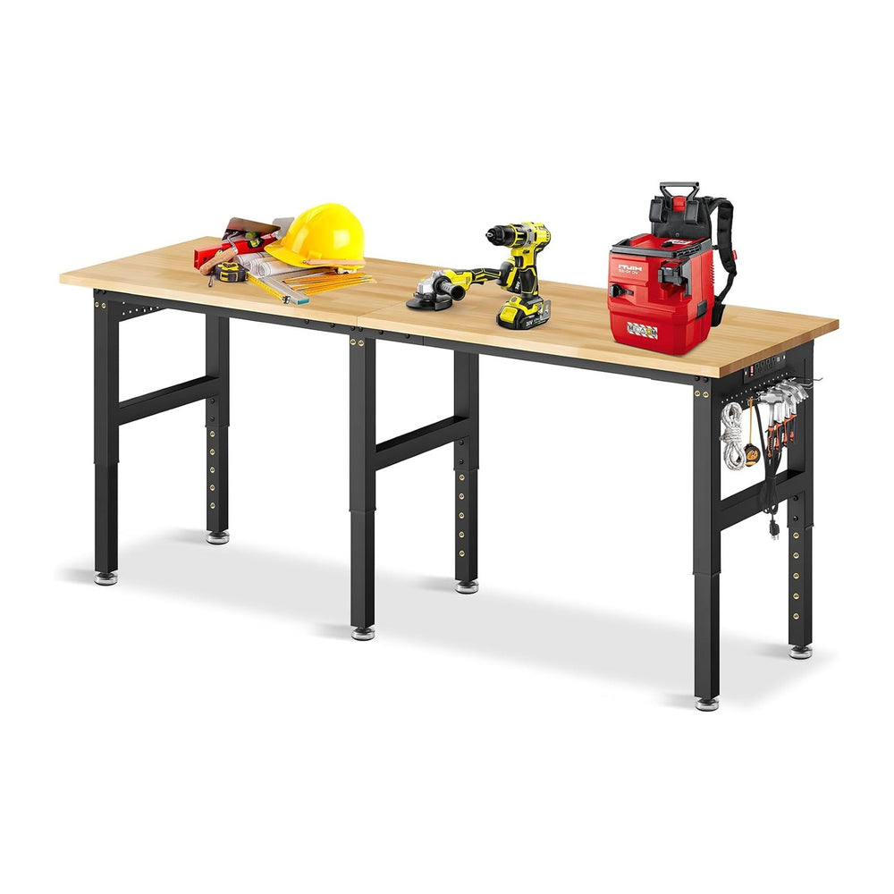 84” Adjustable Height Workbench, 5000 LBS Heavy Duty Table Rubber Wood Workst...