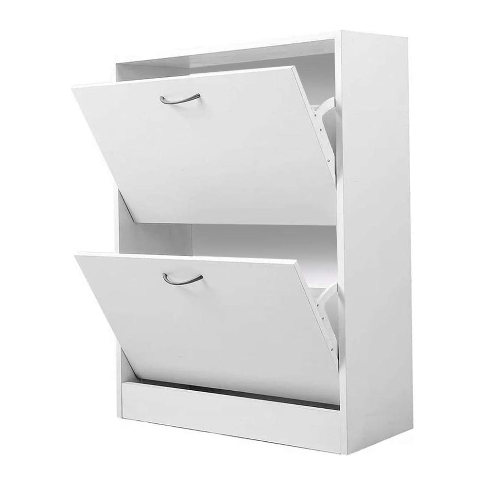BAKAJI Slim Shoe Rack in Melamine Wood with 2 Folding Doors and Double Depth ...