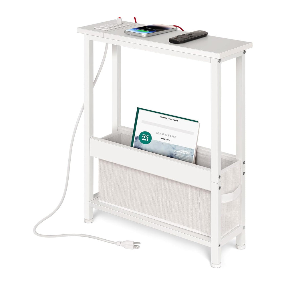 BAMGROW Slim Charging End Table with Storage - for Small Spaces and Bedroom (...