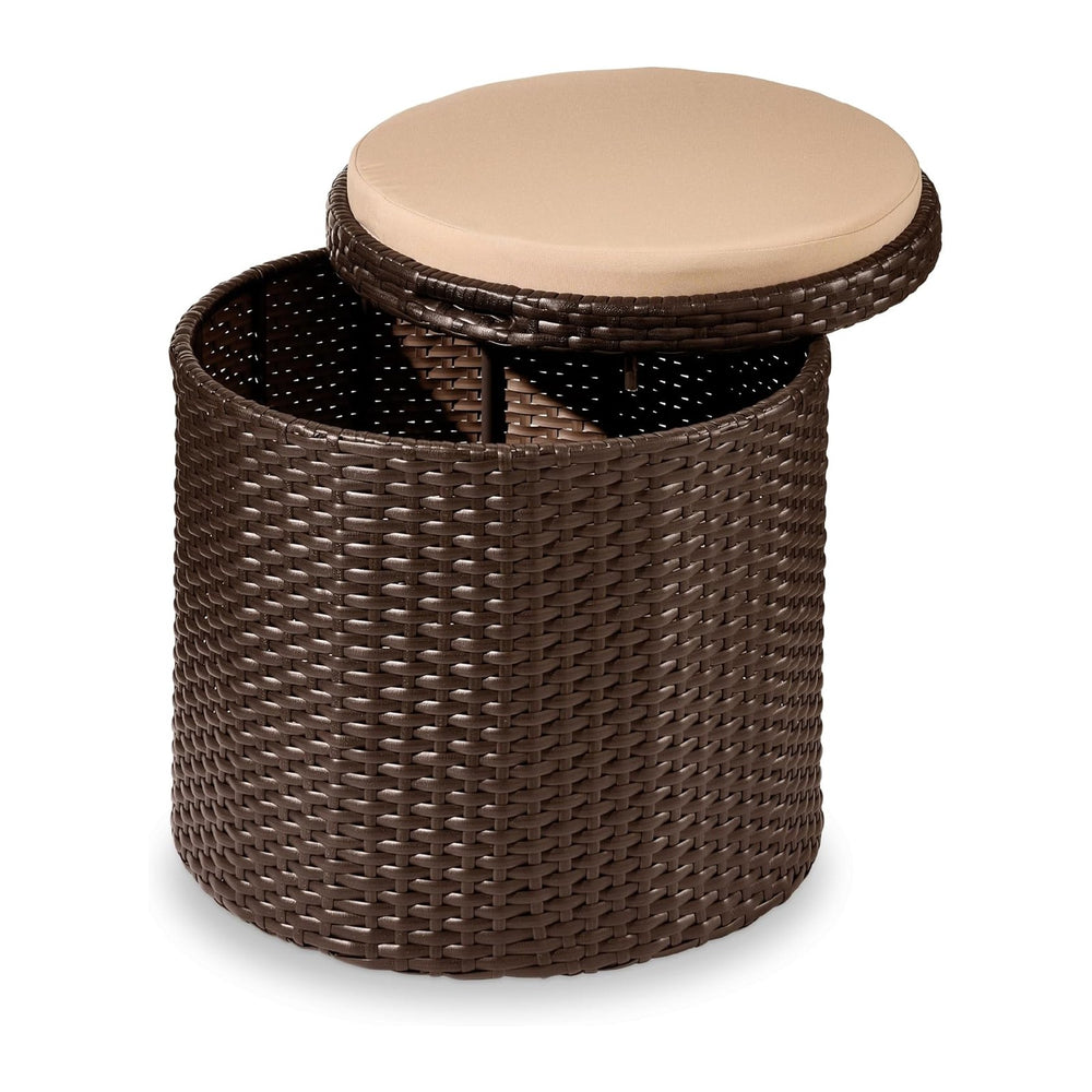 Best Choice Products Round Wicker Ottoman, Multipurpose Outdoor Furniture for...