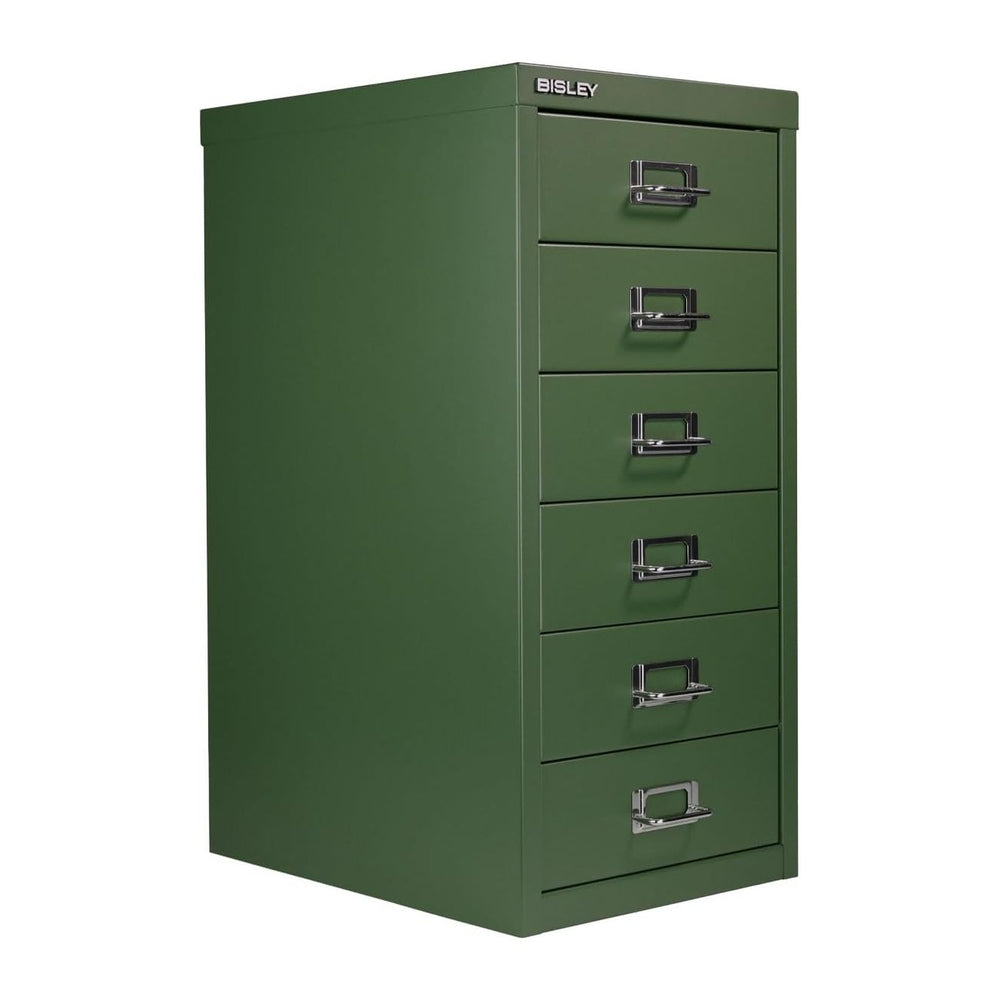 Bisley 6-Drawer Steel MultiDrawer Cabinet - Olive Green | Chrome Pull Handles...
