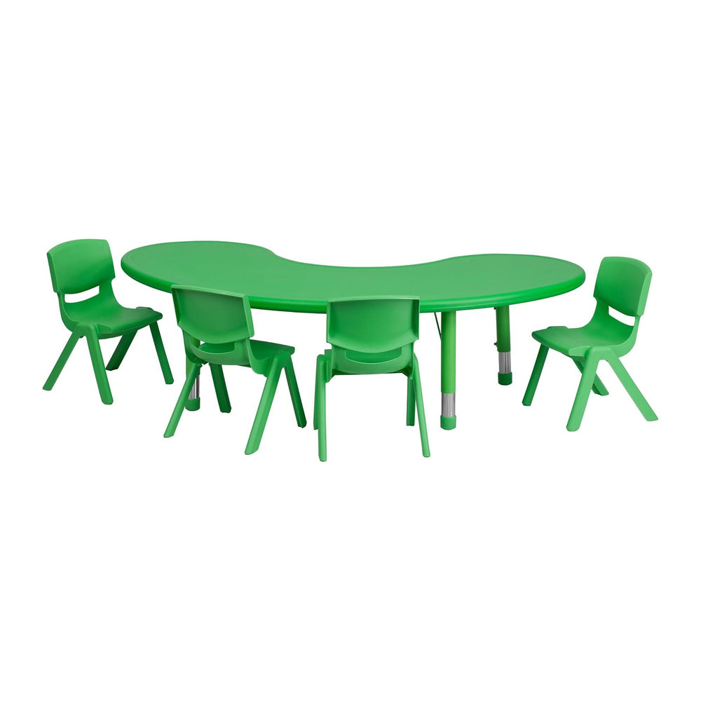 BizChair 35" W x 65" L Half-Moon Green Plastic Activity Table Set-4...