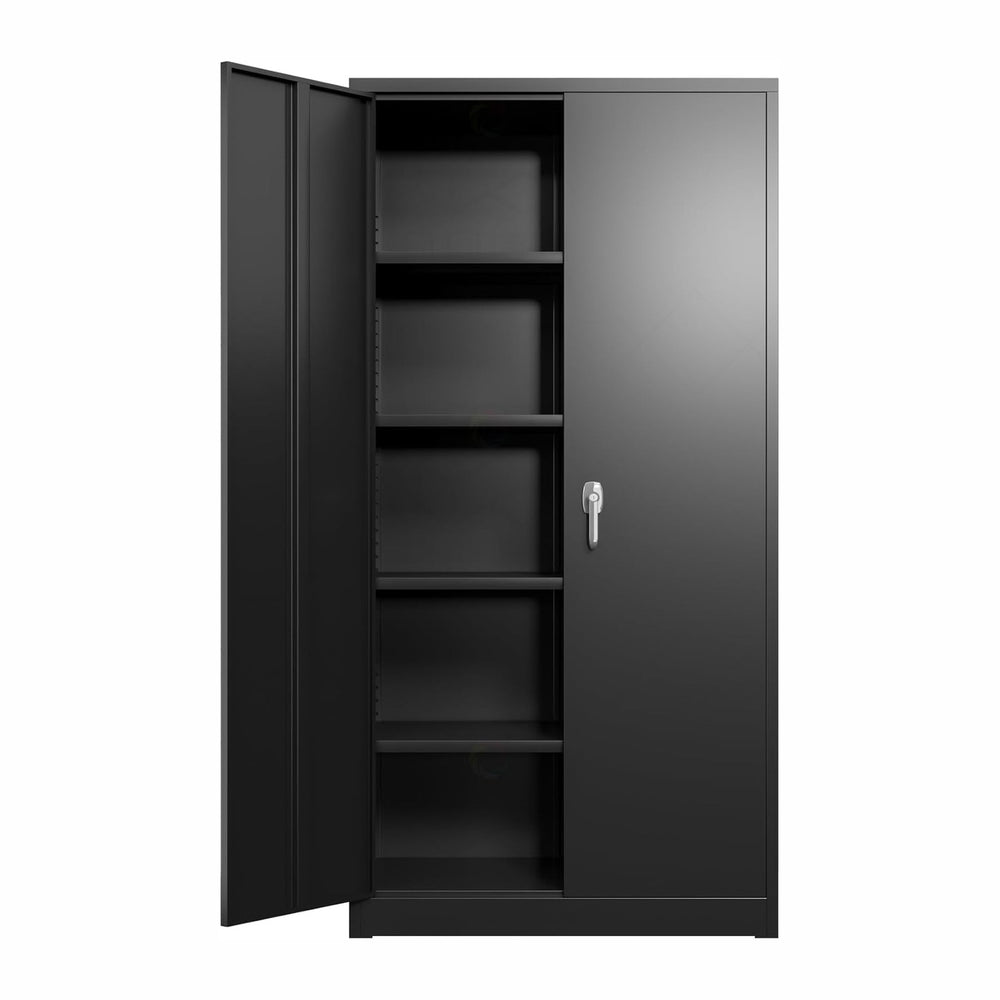 Black Iron Metal Lockable Storage Cabinet - Durable Home Office Garage Organi...