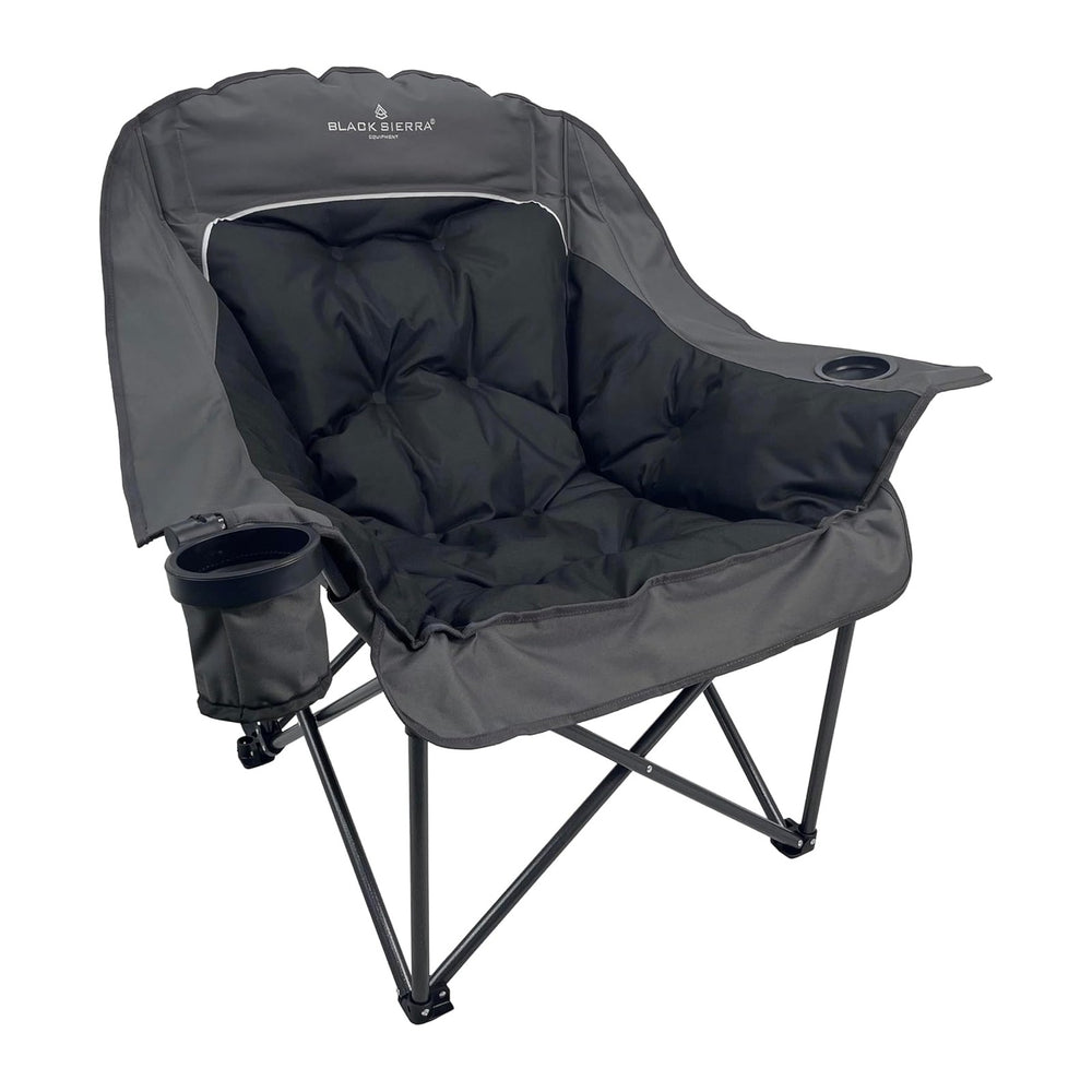 Black Sierra Plush XL Padded Camping Chair for Adults, Oversized Heavy Duty F...