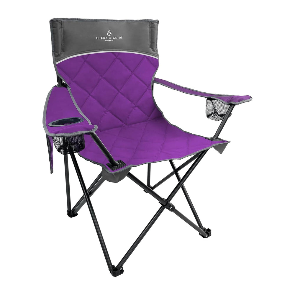 Black Sierra Quilted Padded Camping Chair, Oversized Heavy Duty Outdoor Loung...
