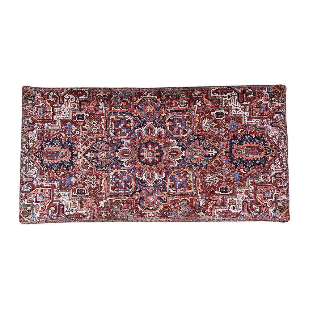 Boho Red Heriz Rug Upholstered Ottoman Bench, Piano Bench, Decorative Farmhou...
