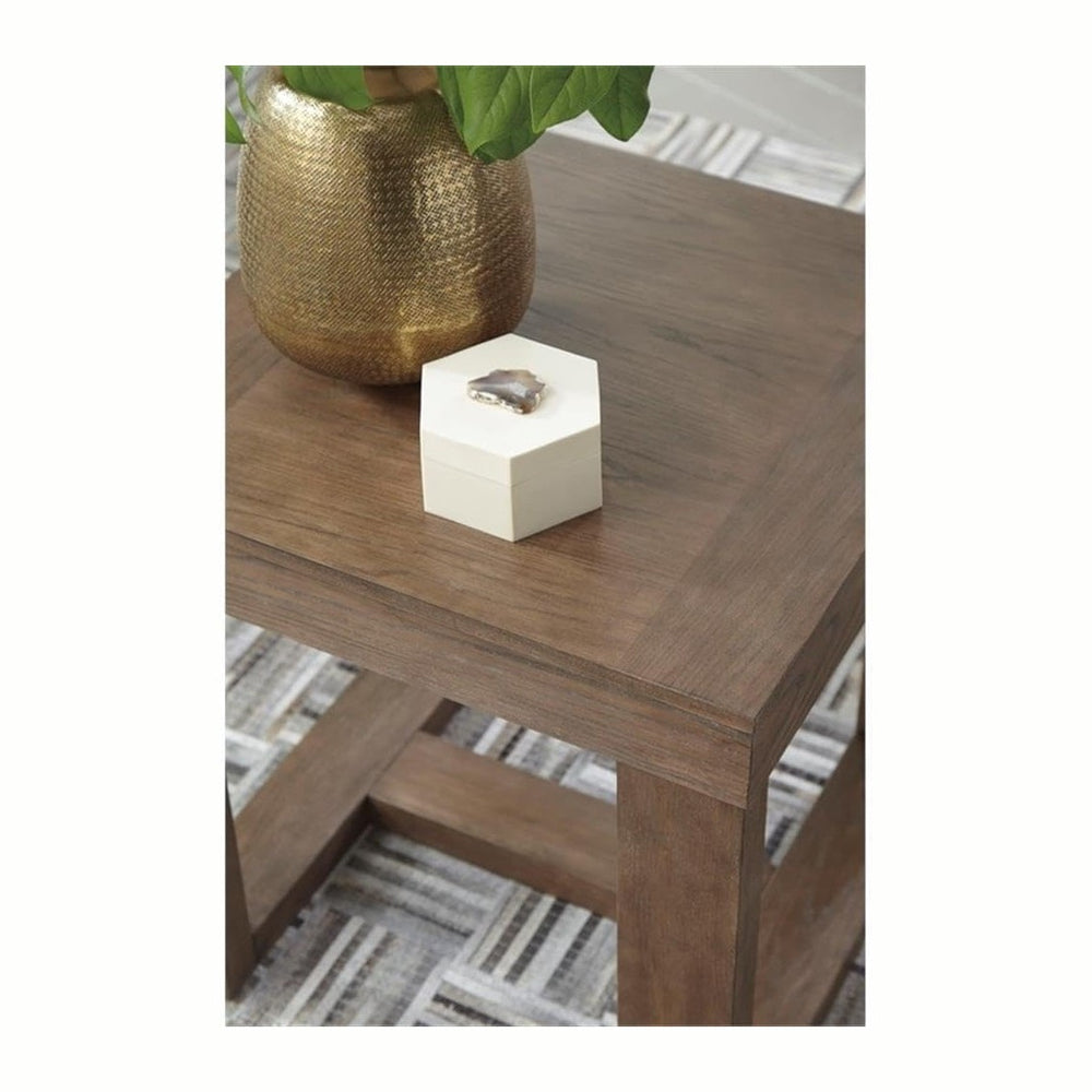 BOWERY HILL Contemporary Set of 2 Square End Tables in Grayish Brown