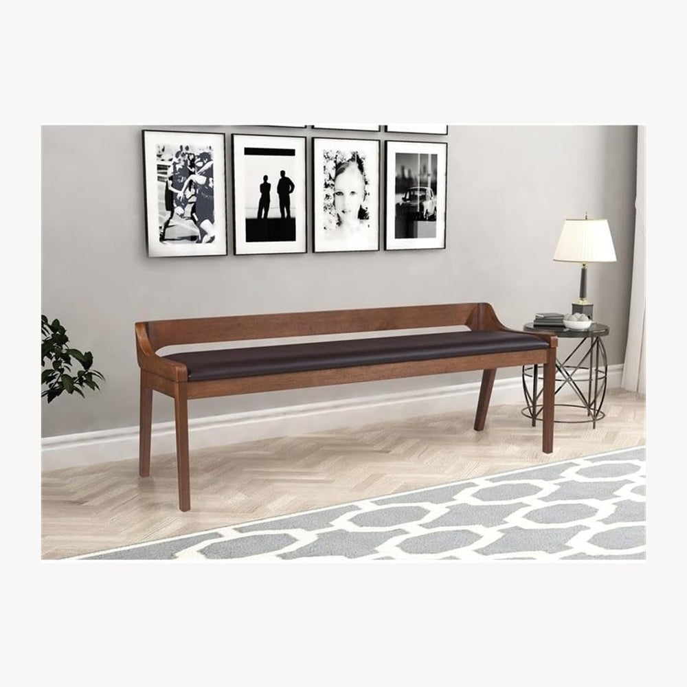 BOWERY HILL Modern Dining Bench, Rubberwood Frame, Chestnut Wire-Brush Finish...