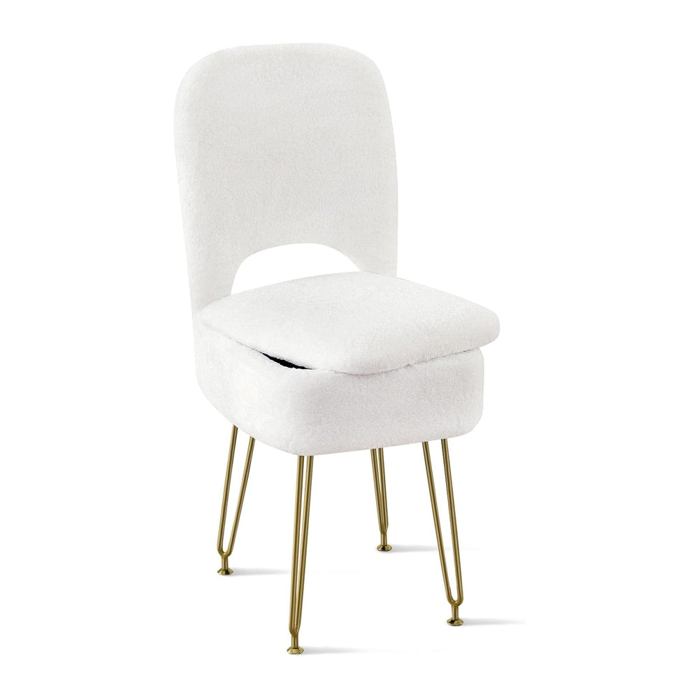 BRIAN & DANY Vanity Chair with Storage and Folding Back, Faux Fur Square ...