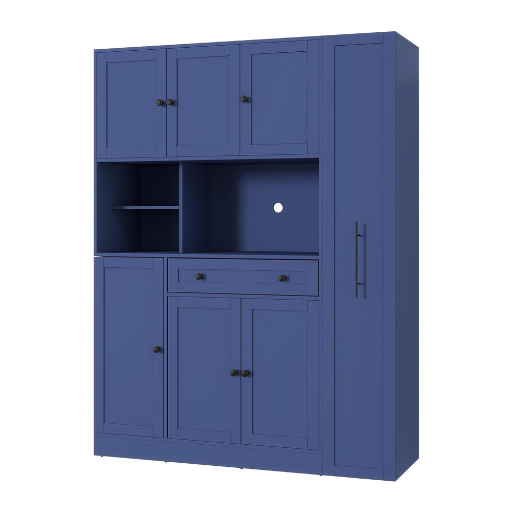 Buffet Cabinet with Hutch and Pull-Out Side Organizer, 70 in | P2 MDF, 6 door...