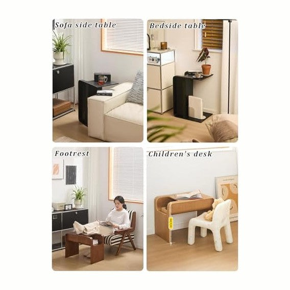 C-Shaped Sofa Side Table with Storage - Narrow End Table for Living Room &amp...