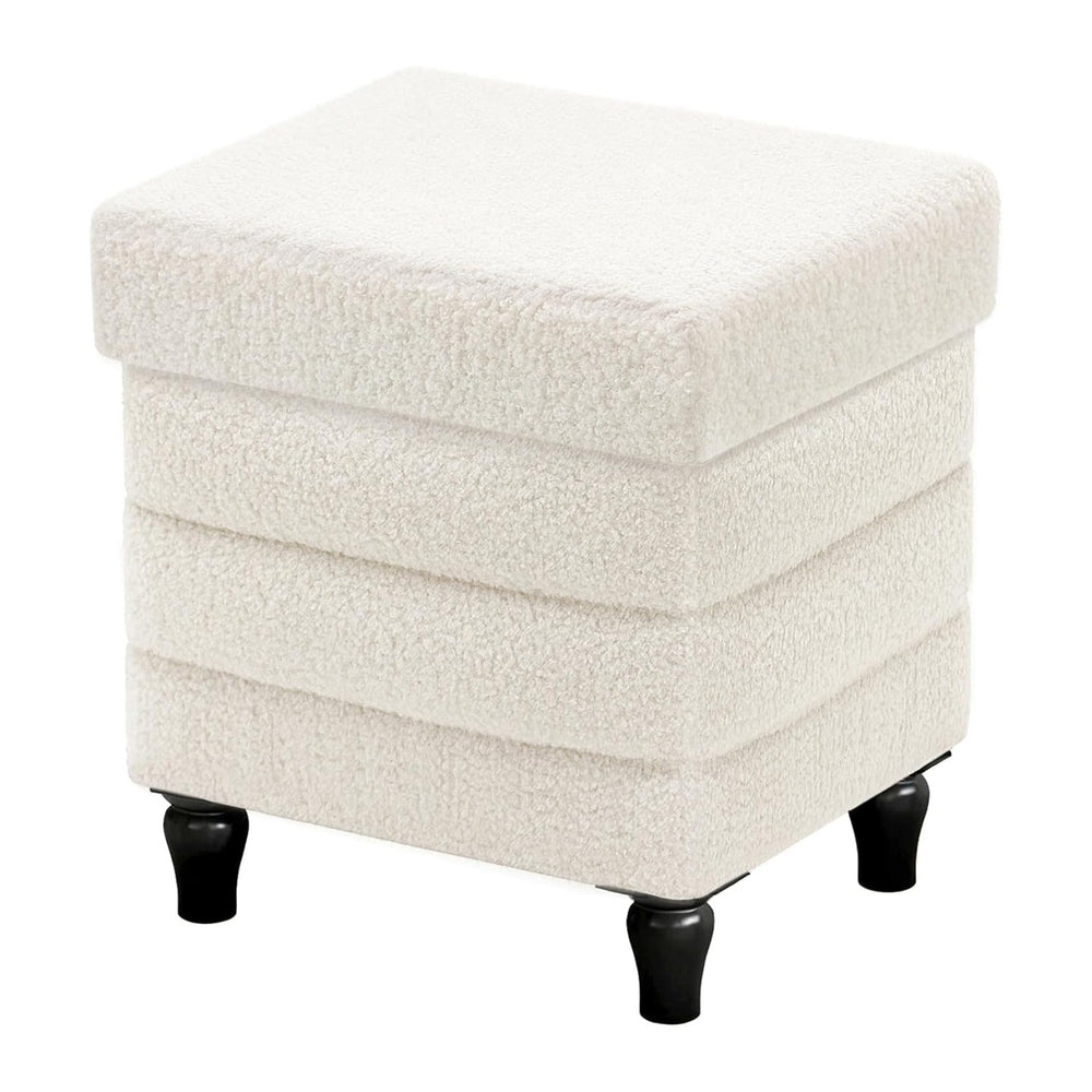 CAROLMADE Folding Storage Ottoman Cube Sherpa Footstool with Wood Legs Ottoma...