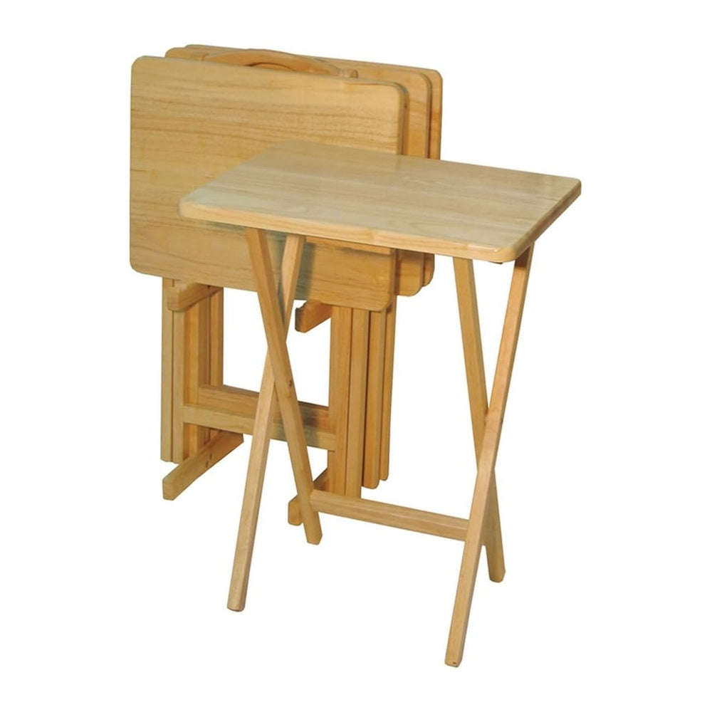 Casual Home 660-40 Tray Table Set, Natural, 14.75 in x 19 in x 25.5 in, 5 Piece