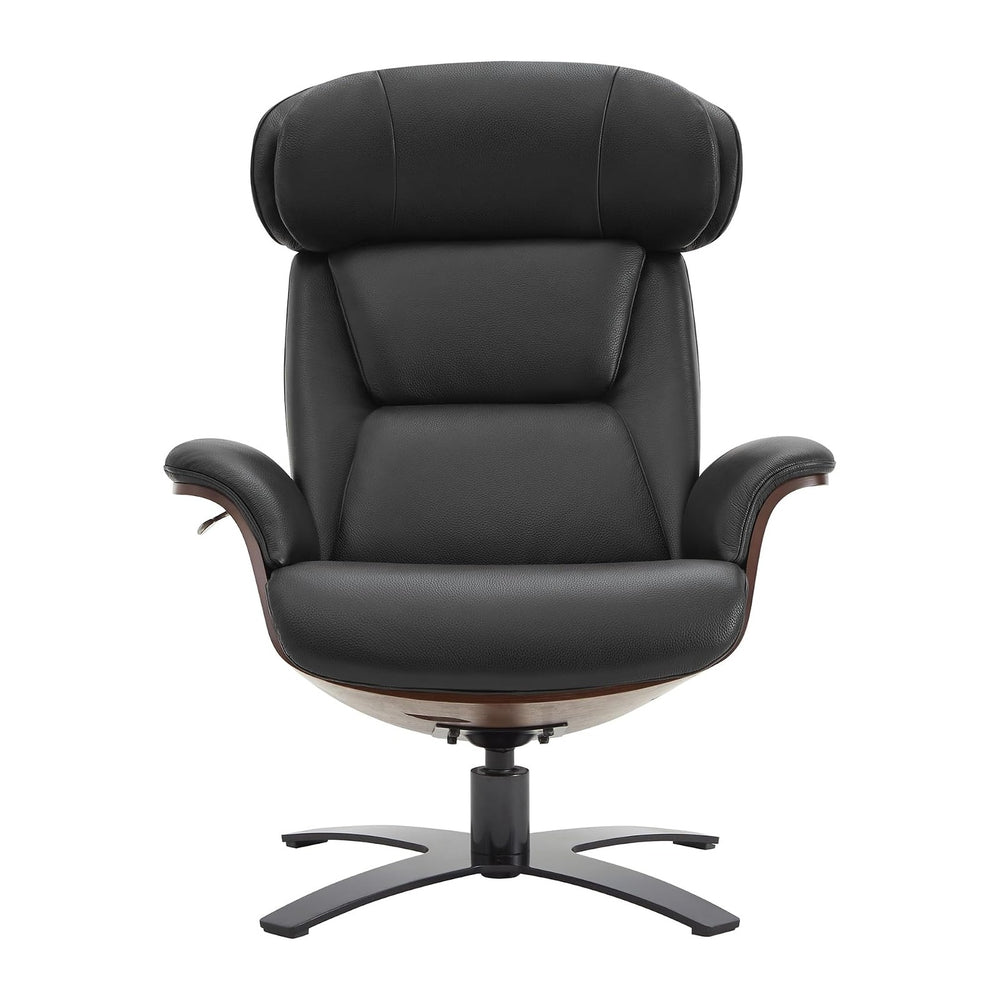 CHITA Genuine Leather Reclining Swivel Accent Chair with Ottoman, Black | Eam...