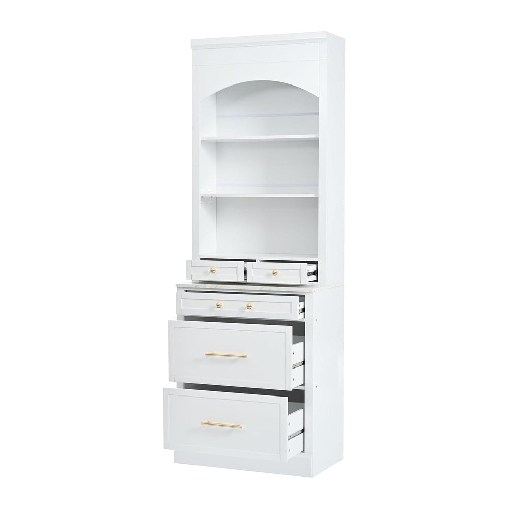 CIATRE Modern 83.7" Freestanding Kitchen Pantry Cabinet with Faux Marble...