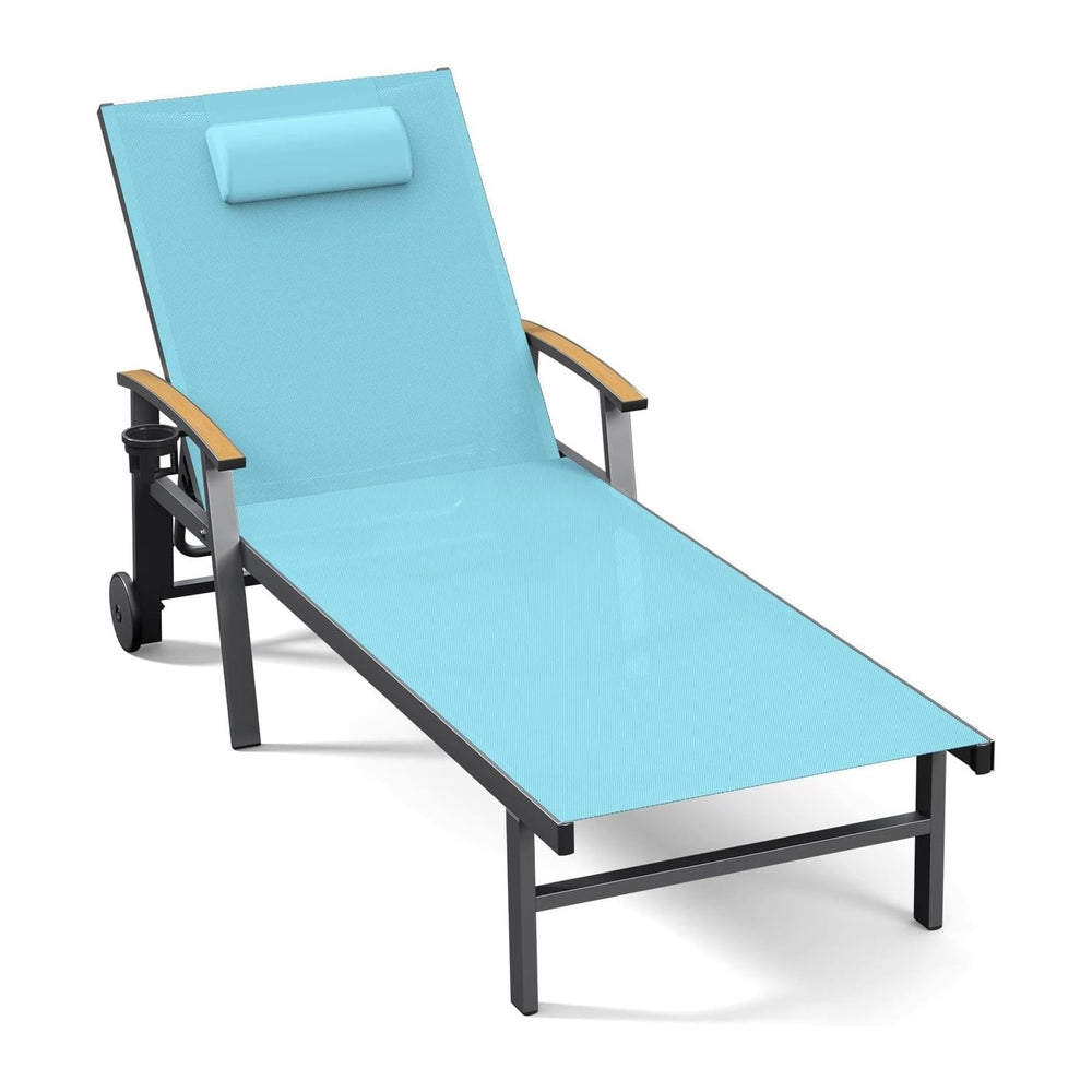 Ciokea Outdoor Lounge Chair with Pillow, 5-Position Chaise Lounge with Wheels...