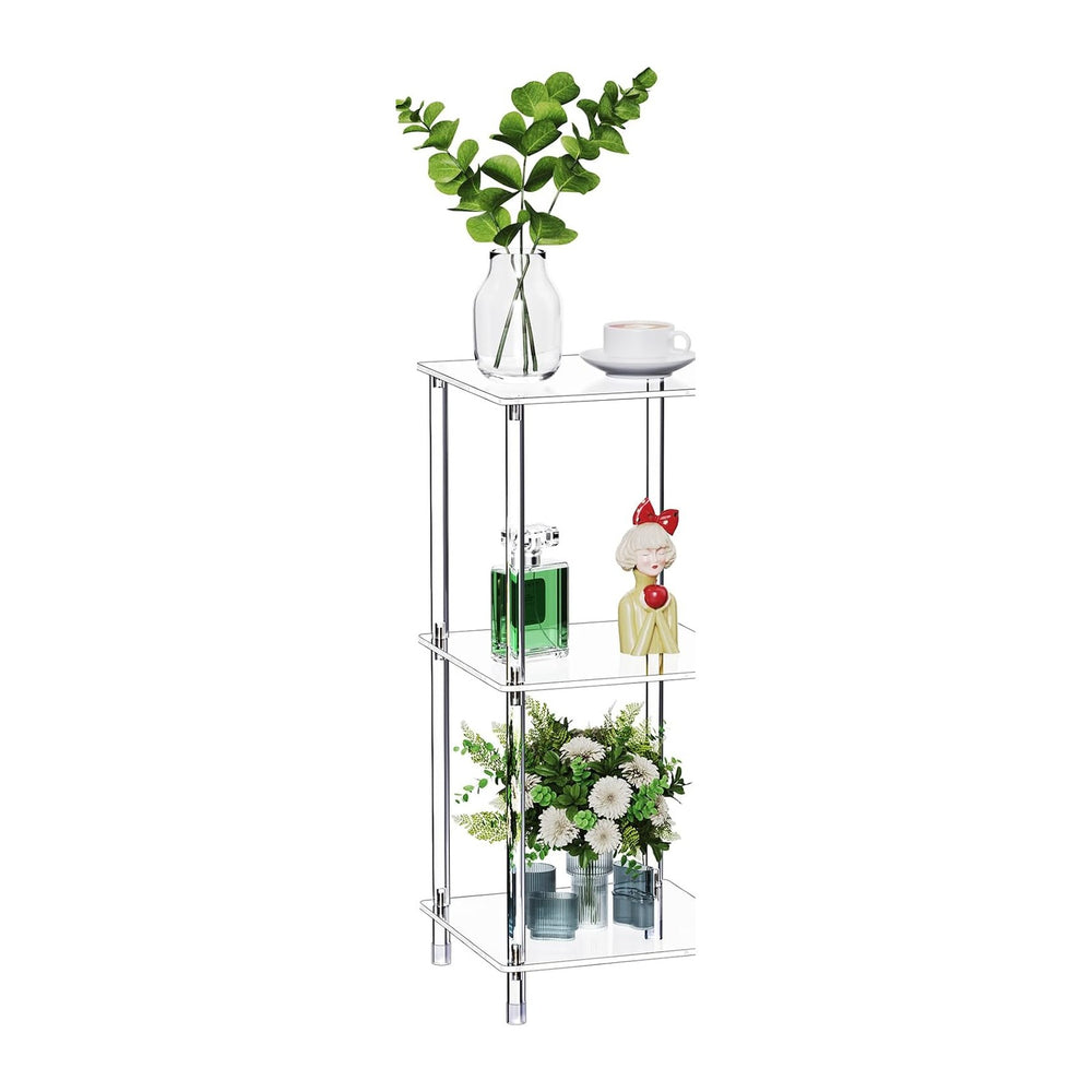 Clear Acrylic Side Table, 11.81" L x 11.81" W x 26.7" H, 3-Tie...