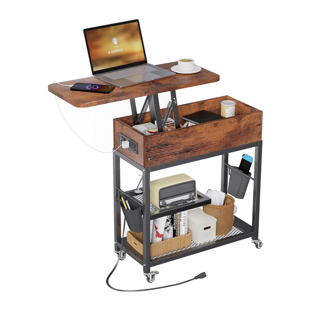 Colima Lift-Top Side Table with Charging Station - Mobile End Table with USB ...