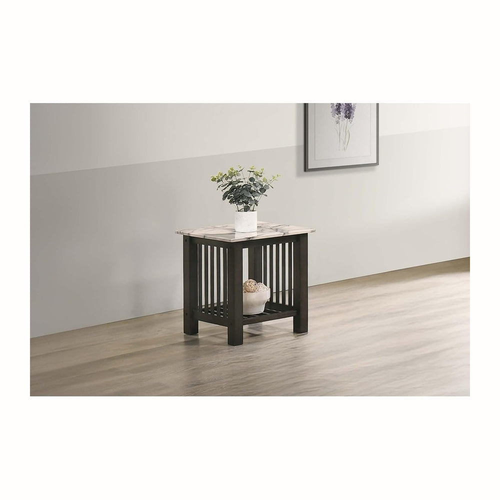 Contemporary 3pc Occasional Table Set Faux Marble Top Open Storage