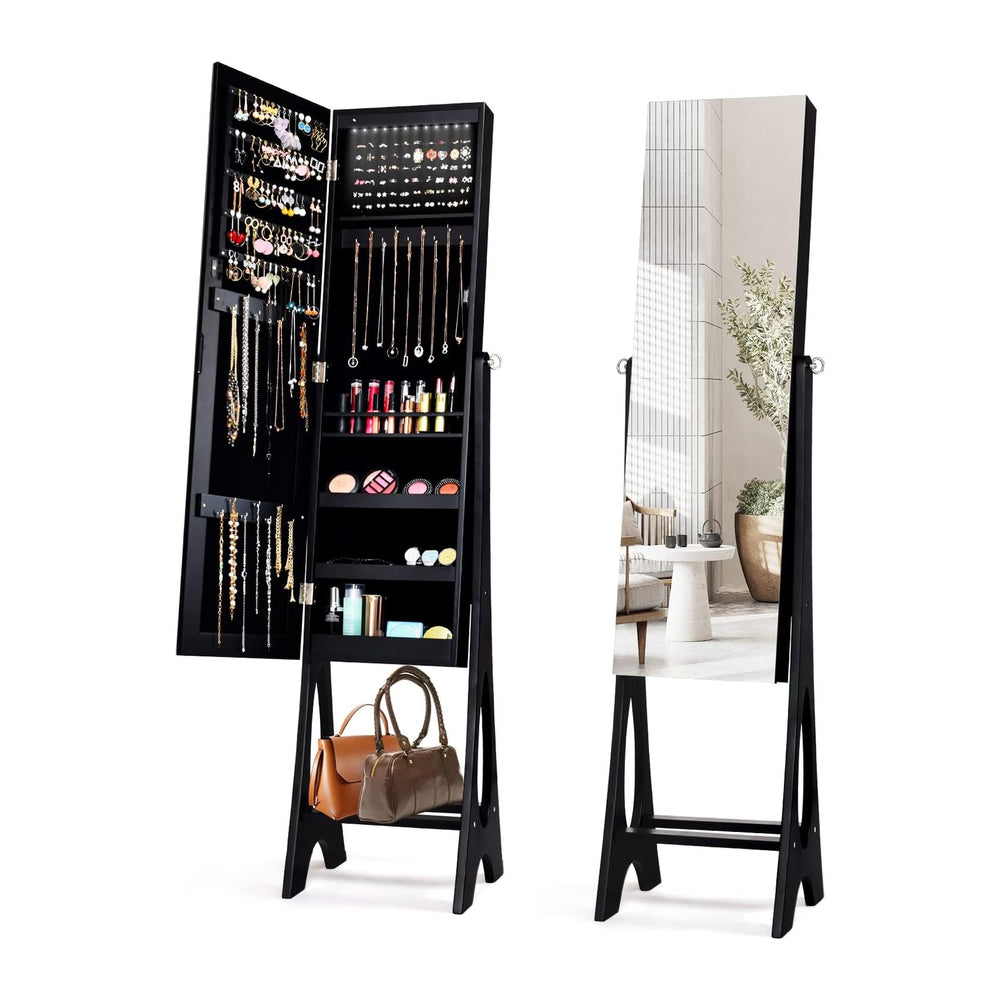 COSTWAY 12 LED Mirror Jewelry Cabinet, Freestanding Jewelry Storage Organizer...
