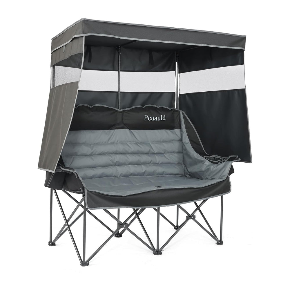 Double Camping Chair with Canopy Heavy Duty 2 Person Folding Loveseat Beach C...