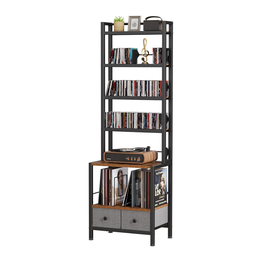 DVD Storage Vinyl Record Storage Rack, 6-Tier CD Rack Tower with Drawers for ...