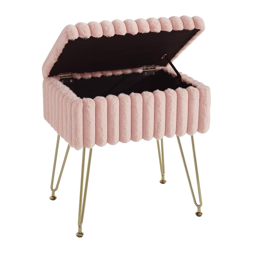 EBENCHICO Vanity Stool Chair with Storage, Faux Fur Stools for Vanity | Makeu...