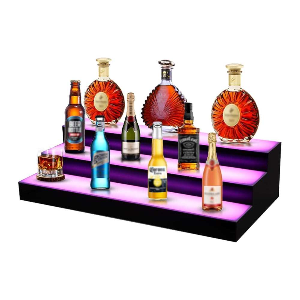 FAHKNS Lighted Liquor Bottle Display, 3 Tiers 24 Inch Acrylic Bar Shelf with ...