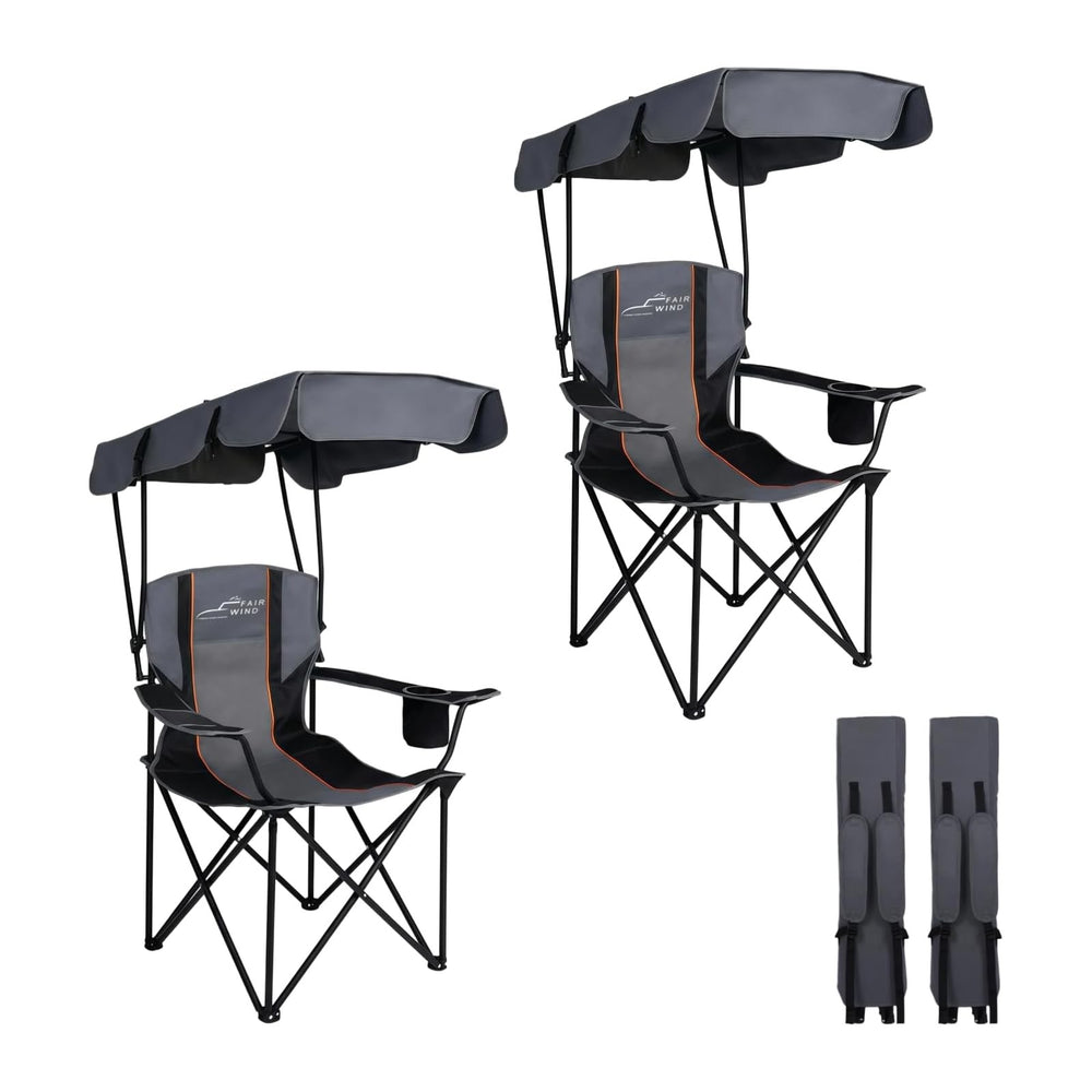 FAIR WIND 2 Pack Portable Canopy Camping Chair 380 LBS Capacity Heavy Duty Ov...