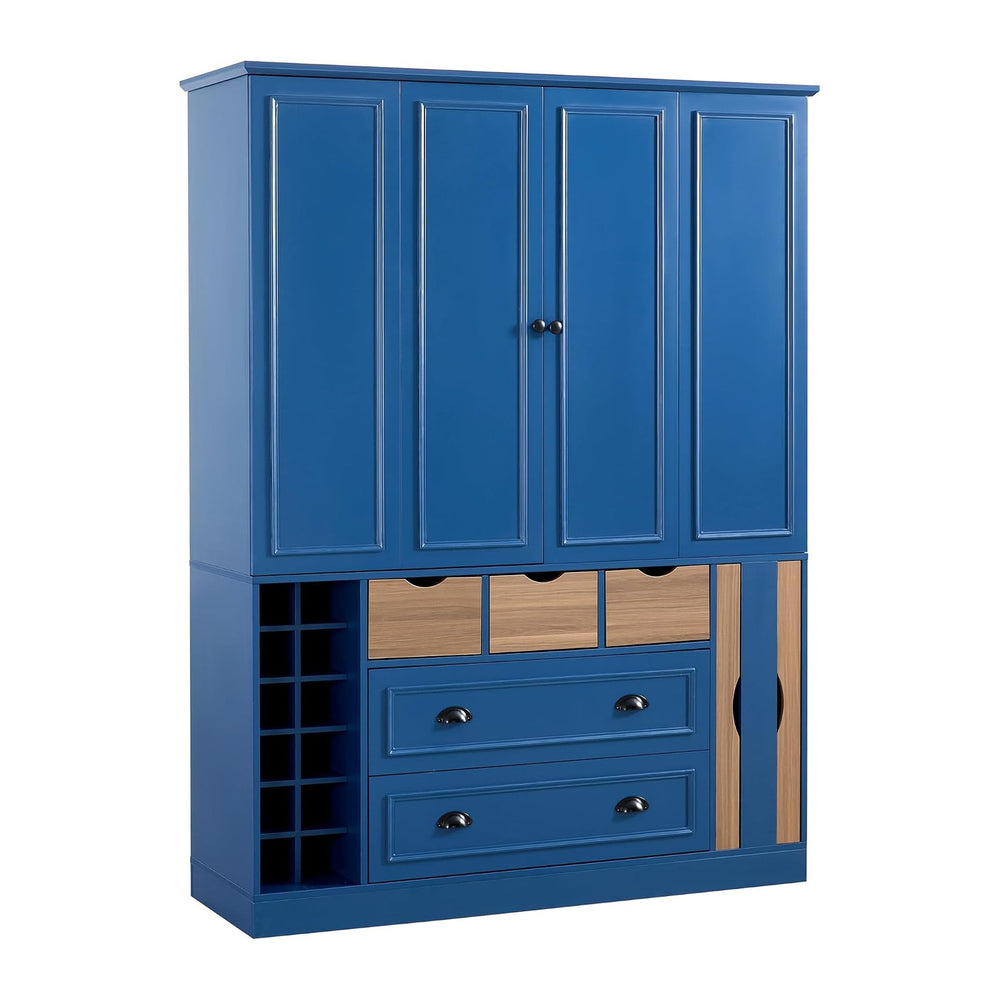 Farmhouse Kitchen Pantry Storage Cabinet with 4 Foldable Doors, Freestanding ...