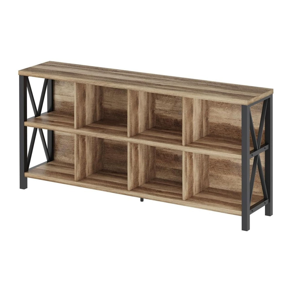 FATORRI 8 Cube Storage Organizer Bookshelf, 62 Inch Rustic Wood Horizontal Bo...